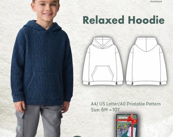 Patrón de costura para sudadera con capucha holgada para niños, sudadera con capucha para bebés (PDF, talla 6-10 años)