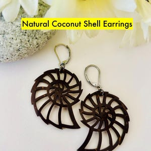 Nautilus Shell Hanging Earrings – Natural Coconut Shell, Ocean Inspired Jewelry