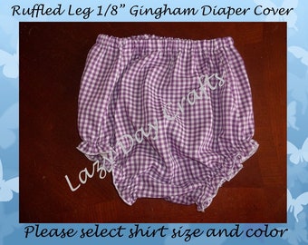 Ruffled Leg 1/8&quot; Gingham Check Diaper Cover - Many Colors Available - Infant Size Newborn to 24 months