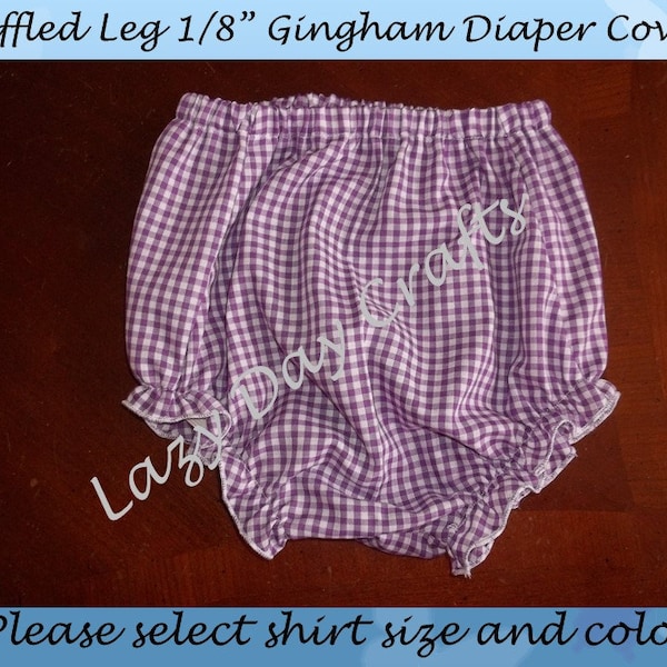 Ruffled Leg 1/8" Gingham Check Diaper Cover - Many Colors Available - Infant Size Newborn to 24 months