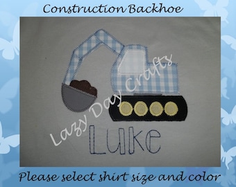 Construction Backhoe ZigZag - Short Sleeve Appliqued Tshirt - Infant and Toddler Size Tshirt - 6 months to 5/6