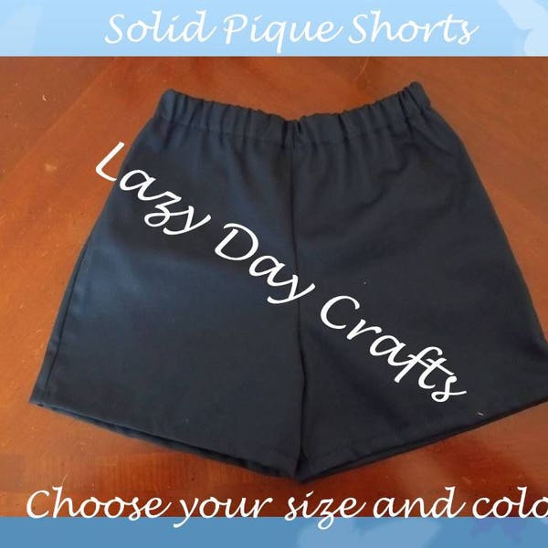 Solid Pique Fabric Shorts - Infant, Toddler, or Child Boys or Girls - Many Colors Available - Size Newborn/3M to size 7