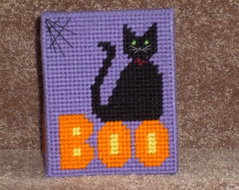 Halloween Cat Plastic Canvas Tissue Box Cover