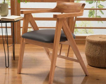 Handmade Solid Wood Chair, Modern Wooden Accent Chair, Minimalist Home Furniture