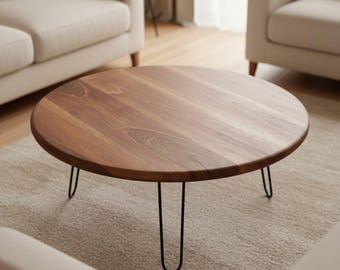 Handmade Solid Walnut Round Coffee Table, Scandinavian Modern Home Decor