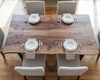 Handmade Live Edge Walnut Table, Solid Wood Dining Table, Organic Modern Design