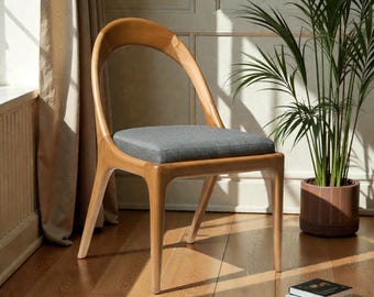 Solid Walnut Dining Chair, Modern Upholstered Seat, Minimalist Home Furniture