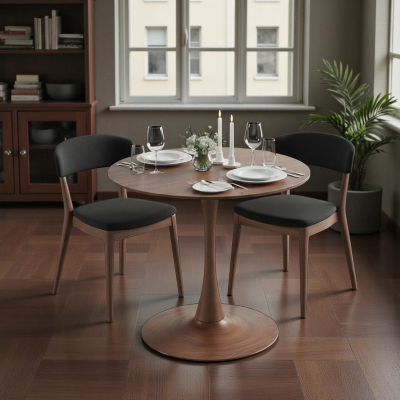 Round Walnut Dining Table, Pedestal Base, Solid Wood, Custom Size bild 8