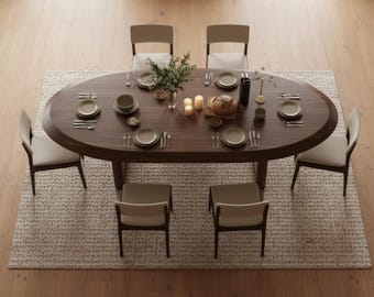 Modern Oval Walnut Dining Table | Handmade Wooden Furniture | Custom Size Available