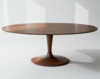 Solid Walnut Oval Dining Table, Pedestal Base, Organic Modern, Handmade Wood, Custom Size Available