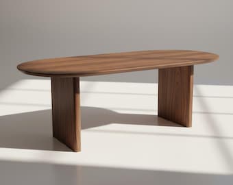 Oval Walnut Dining Table, Solid Wood Kitchen Table, Minimal Pedestal, Handmade, Custom Size