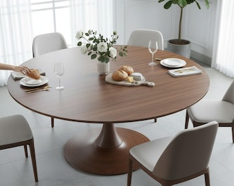 Round Walnut Dining Table, Pedestal Base, Solid Wood, Custom Size