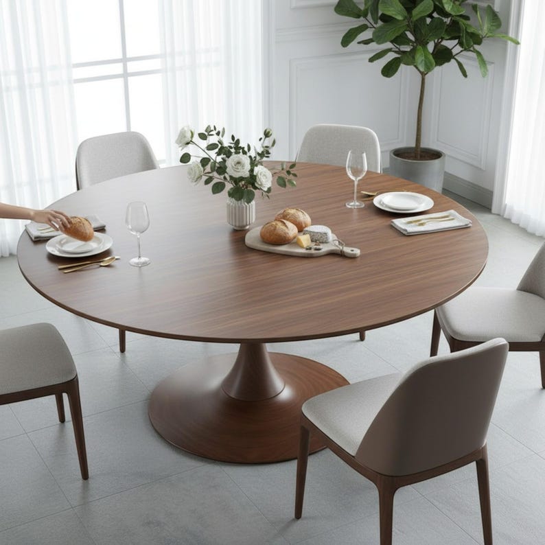 Round Walnut Dining Table, Pedestal Base, Solid Wood, Custom Size bild 1