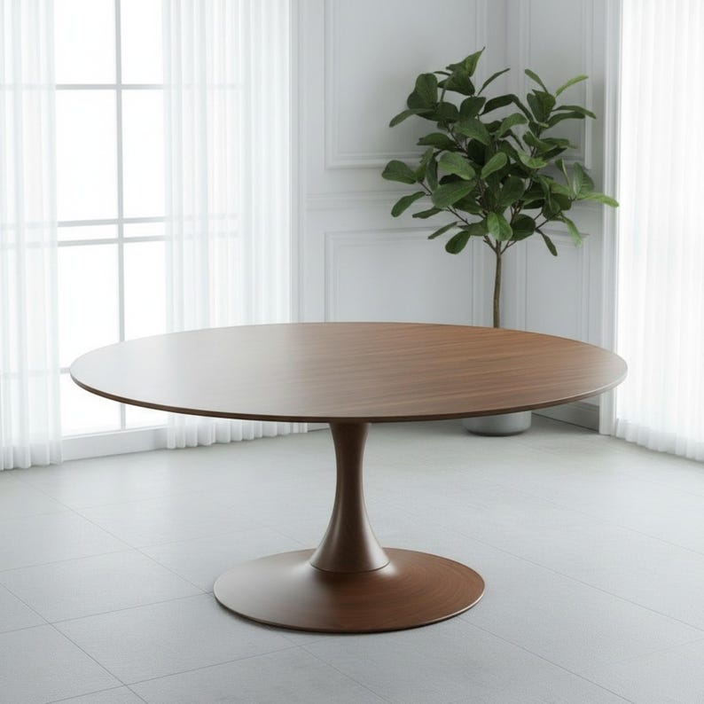 Round Walnut Dining Table, Pedestal Base, Solid Wood, Custom Size bild 2