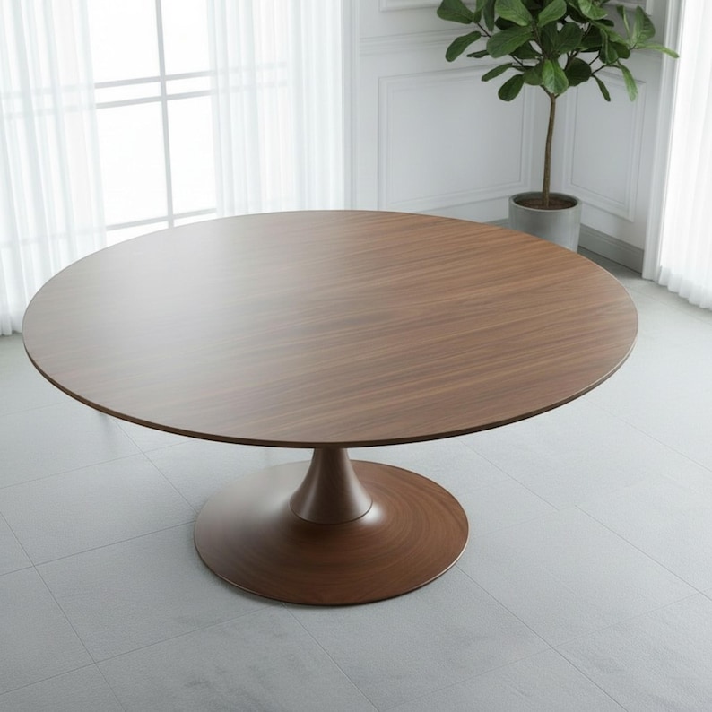Round Walnut Dining Table, Pedestal Base, Solid Wood, Custom Size bild 3