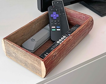 Handmade Barn Red Wood Tray – Rustic Farmhouse Catch-All Organizer - Remotes Keys Glasses