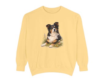 Border Collie Illustration Sweatshirt | Dog Portrait, Woodland Floral