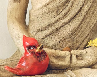 Handmade Ceramic Red Sassy Cardinal Figurine Made to Honor a Loved One. Perfect Keepsake For Remembering Someone Special.