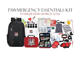 PawMergency Essentials Kit Pet First Aid Kit featuring over 53 unique items + 156 pieces including a  Backpack, Life Jacket and More!!