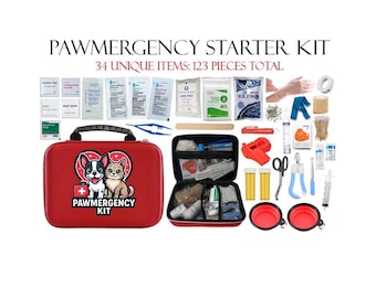 PawMergency Starter Kit Pet First Aid Kit featuring over 34 unique items + 123 pieces including a First Aid Medical Bag!