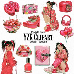 Y2K Red Girls Clipart | PNG Transparent | Character & Item Set