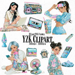 Y2K Blue Girls Clipart | PNG Transparent | Character & Item Set