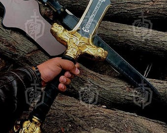 Handmade Ancient Warrior Sword Replica | Black & Gold Edition | Decorative Cosplay Prop with Sheath Personalized Gift for him