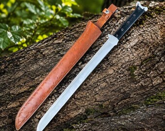 Hand-Forged Viking Sword Steel Blade with Leather Sheath, Gift for Christmas, Anniversary Gift, Birthday Gift, Personalized Gift