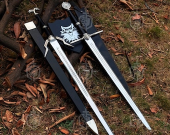 Handmade Witcher 3 Feline Silver Sword Replica with Scabbard, Geralt of Rivia Steel Sword