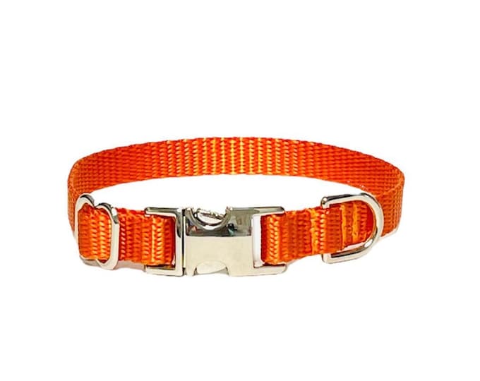 3/8" Dainty Personalized Collar - Orange - Handmade in USA. Tagless Dog ID