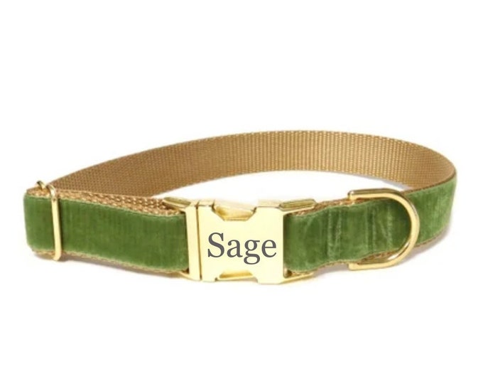 Light Moss Velvet Personalized Collar. Made in the USA