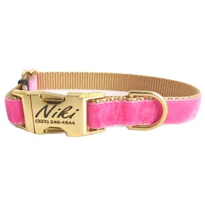 Shocking Pink Personalized Dog Collar  |  Wedding Day Collar  | Laser Engraved Buckle  | Tagless Dog ID