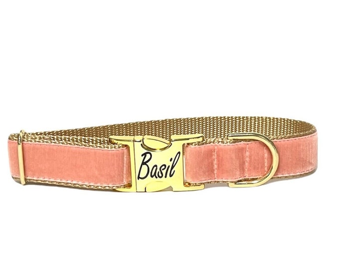 Coral Velvet Personalized Collar. Made in the USA