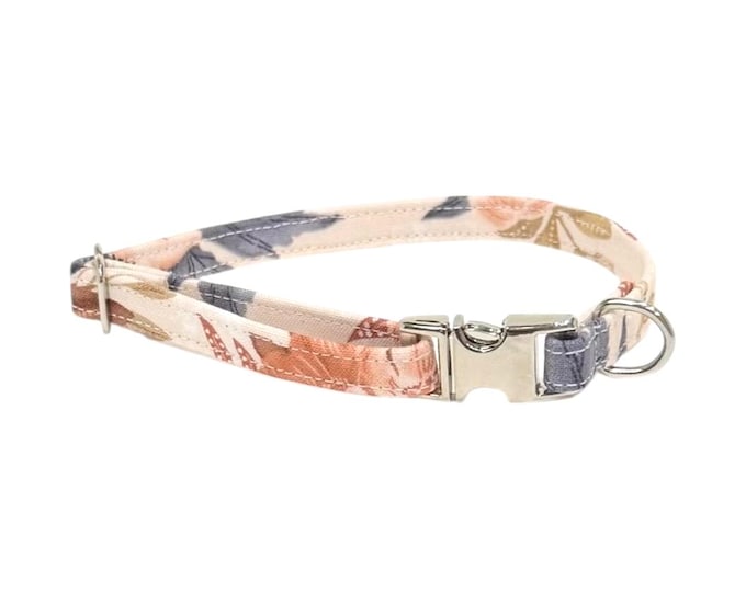 3/8" Dainty Pink Floral Dog Collar - Personalized Collar - Handmade in USA - Fabric Style. Tagless Dog ID