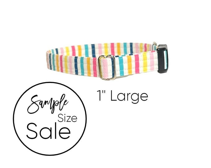 1" Size Large 14-22" Summer Stripes Personalized Collar | Laser Engraved Buckle