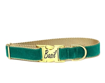 Emerald Velvet Personalized Collar. Made in the USA