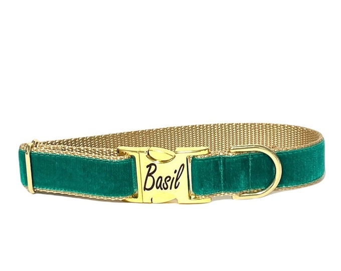 Emerald Velvet Personalized Collar. Made in the USA