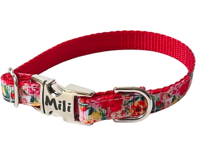 3/8" Dainty Floral Bouquet Personalized Collar  | Small Dog Collar | Handmade in the USA