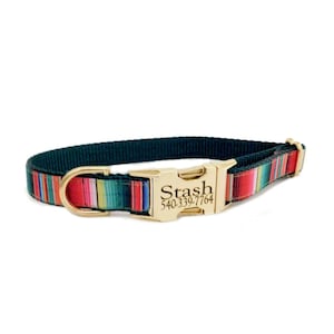 Serape Personalized Collar | Fiesta Cinco de Mayo | Engraved dog collar | Tagless ID tag