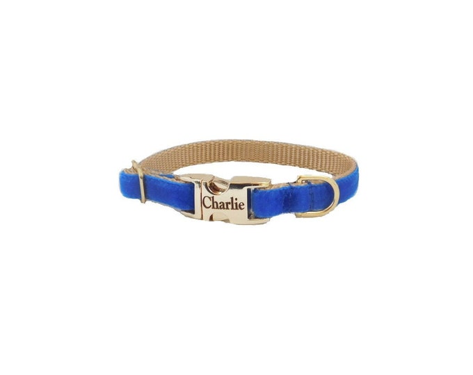 3/8" Dainty Velvet Collar in Royal. Tiny Lightweight Thin Collar