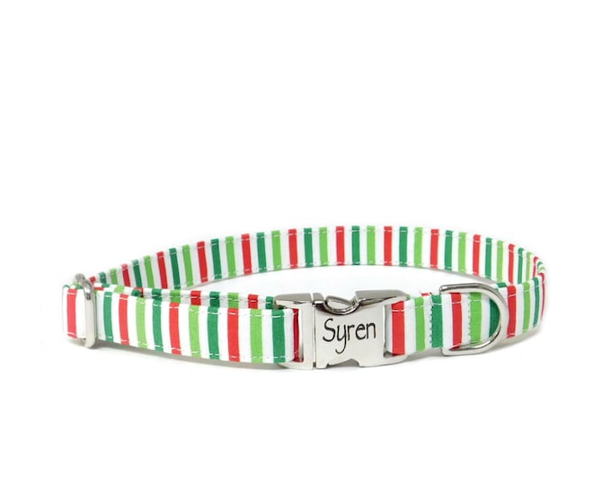 Candy Cane Stripes Christmas Dog Collar. Holiday Collar. Handmade in USA.