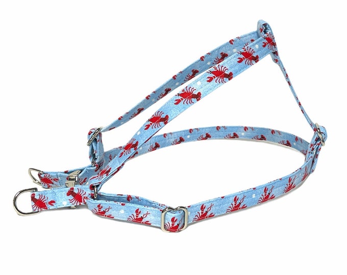 Step-in Dog Harness. Blue Lobster Print. Custom sized handmade in USA