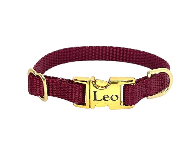 3/8" Burgundy Dainty Collar - Handmade in USA - Tagless Dog ID
