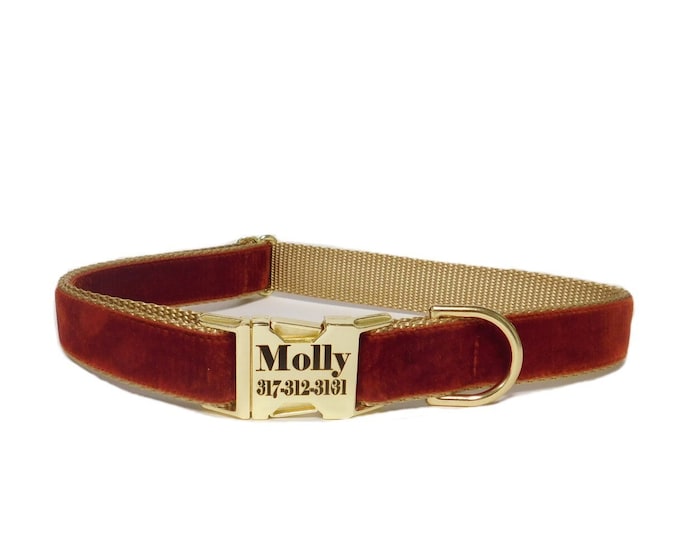 Rust Velvet Personalized Collar. Made in the USA