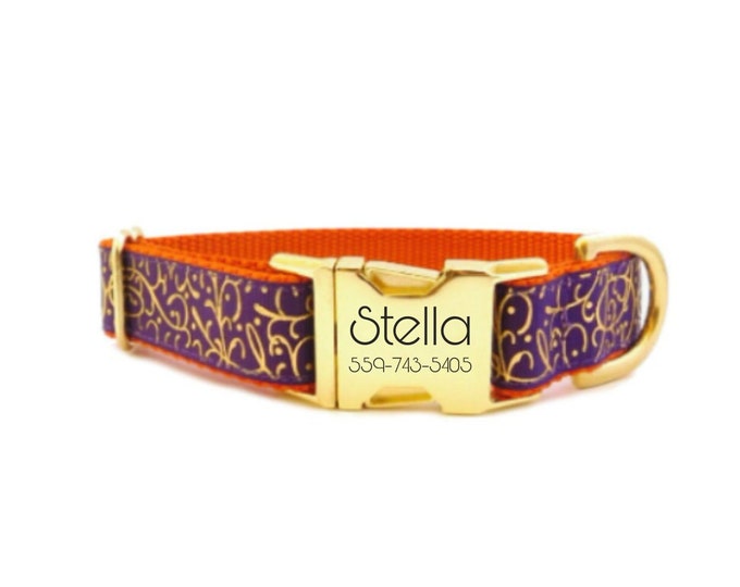 1" Wide Fall Personalized Dog Collar, Two Colors available. Handmade in the USA