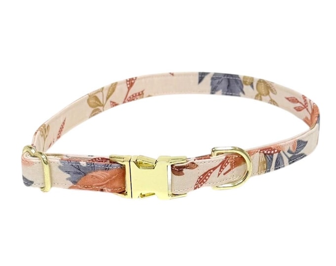 Mauve Pink Floral Personalized Collar | Laser Engraved Dog Collar | Fabric Style | Tagless Dog ID