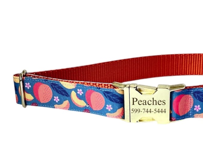 1" Georgia Peach Personalized Collar  | Orange Dog Collar | Laser Engraved | Tagless ID tag