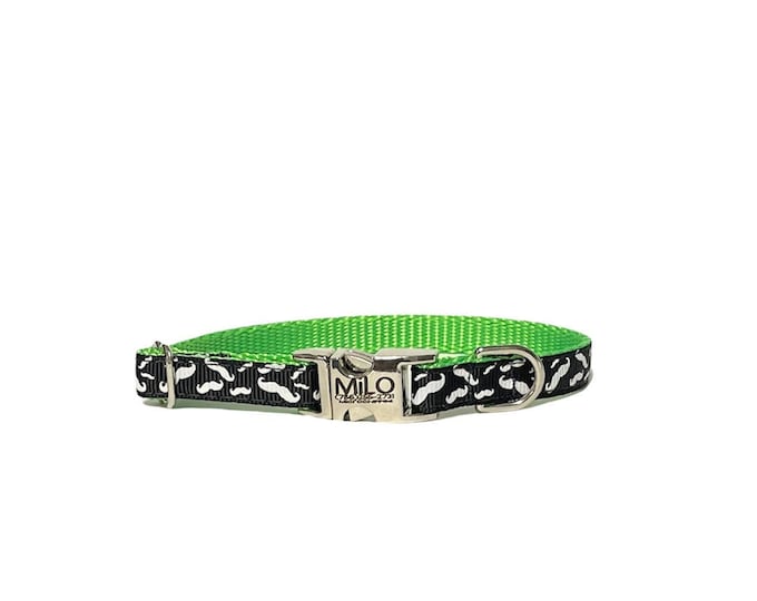 3/8" Dainty Mustache Personalized Dog Collar. Handmade in the USA