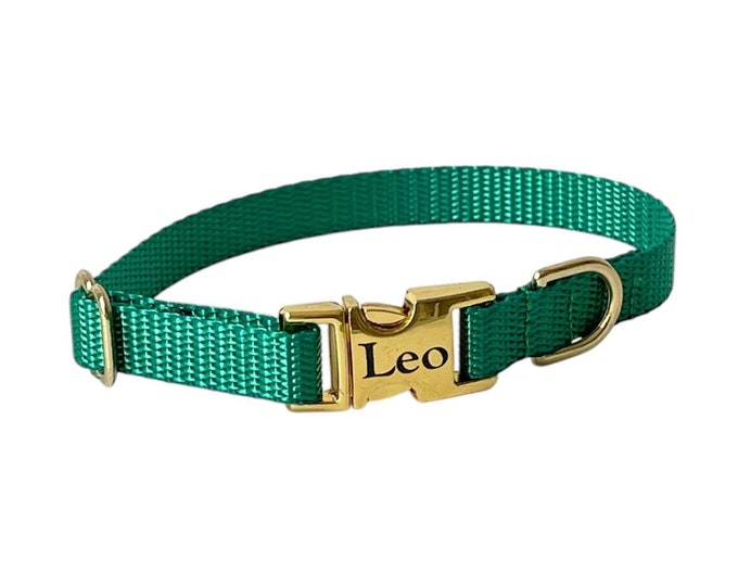 3/8" Green Dainty Nylon Collar - Handmade in USA - Tagless Dog ID