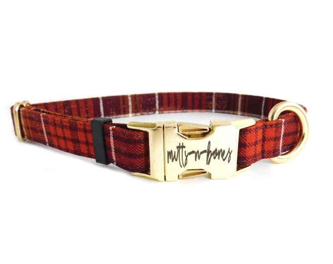 Fall "Pumpkin Spice" Plaid  Dog Personalized Collar, Halloween Autumn Collars. Handmade in the USA